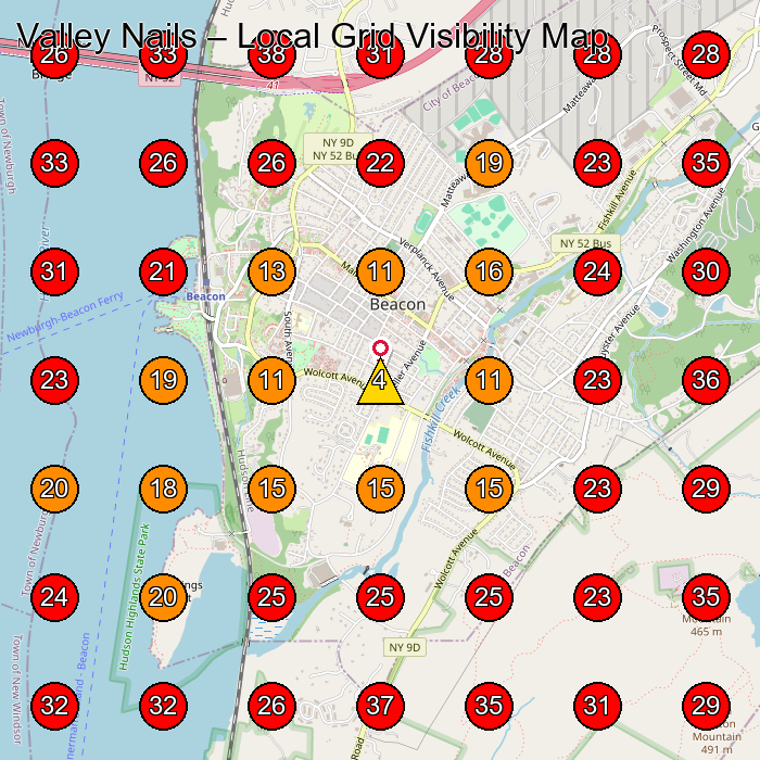 Valley Nails GeoGrid visibility map for Nail Salon in Cold Spring